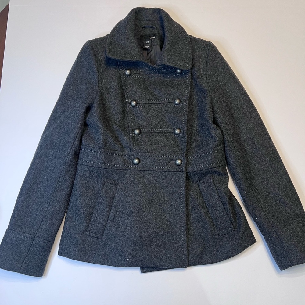 Women's Double-Breasted Gray Jacket‎ H & M size 8